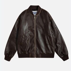 Aelfric Eden Brown Solid Washed Faux Leather Jacket Size Large New With Tags!